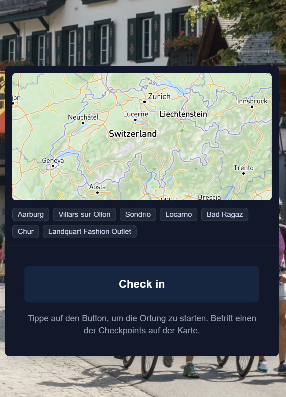 Screenshot dell'interfaccia di check-in del Tour de Suisse Explorer 2026